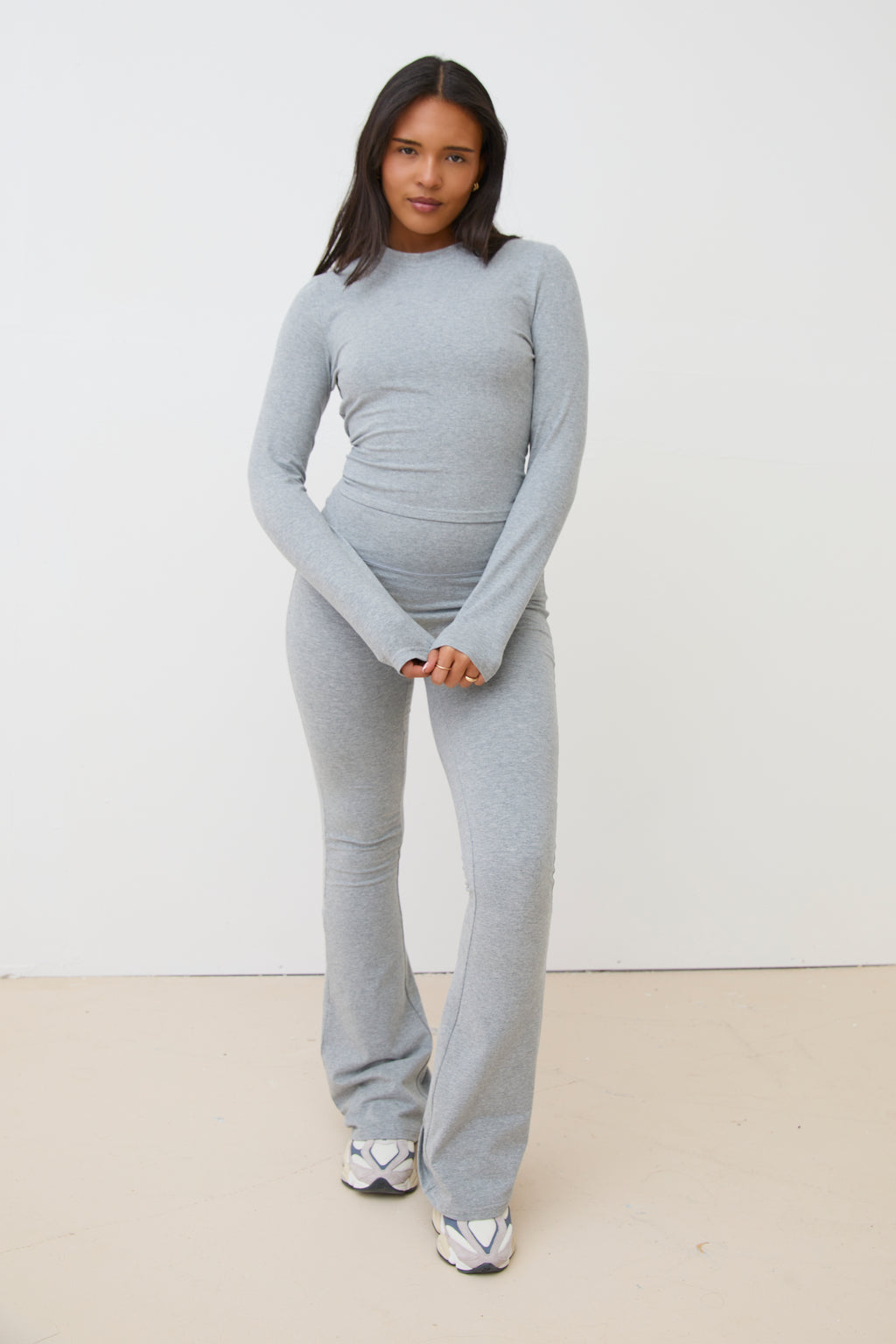 COTTON STRETCH LONG SLEEVE TOP - GREY